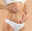 Person wearing white underwear with a grid pattern on a beige background